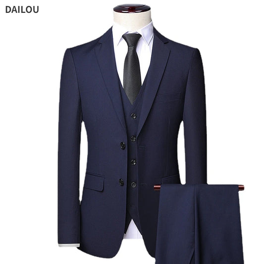 Men Suit Blazers For Wedding 3 Pieces 2 Sets Elegant Luxury Business Vest Pants