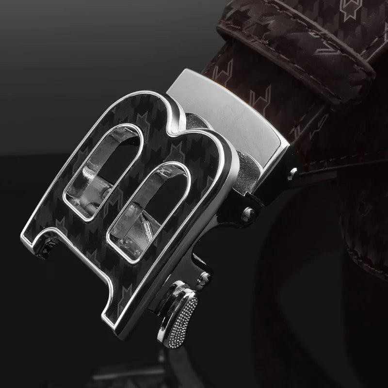 High Quality Automatic Buckle belts men Golden buckle fashion Waist Strap genuine leather Cowskin cintos masculinos B letter