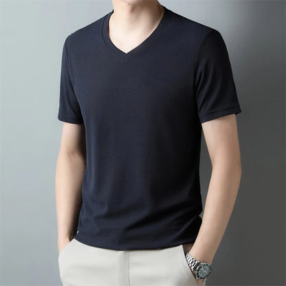 2024 Men's New Waffle V Neck Short Sleeved T-shirt Summer Comfortable Top