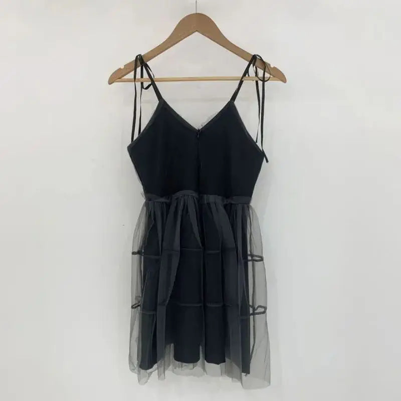 REALEFT Summer Y2k Black Mesh Women's Ball Gown Dresses 2025 New Sleeveless Strapless V-neck Party Sexy Mini Dress for Womens