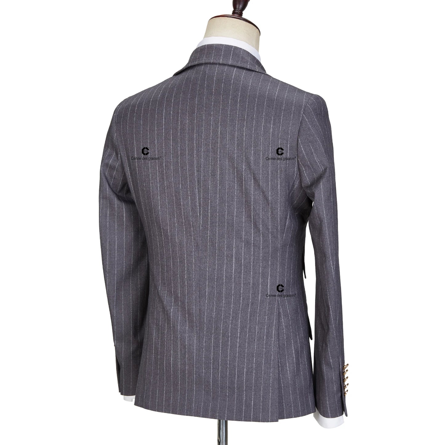 Tuxedo for Mens: Double Breasted Pinstripe Suits For Men Grey Blazer Pants 2 Piece