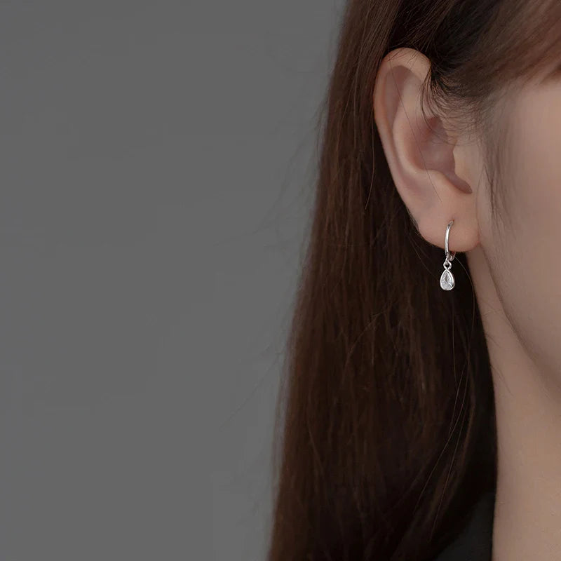 WANTME 925 Sterling Silver Sweet Water Drop Zircon Huggies Pendant Earrings for Women Fashion Wedding Party Hoop Charm Jewelry