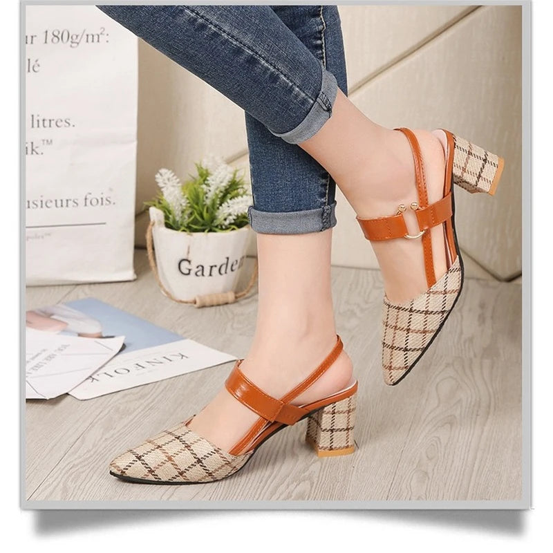 Lady Shoes New Hollow Coarse Sandals High-heeled Shallow Mouth Pointed Pumps Work Women Sexy High Heels Zapatilla Lattice 42