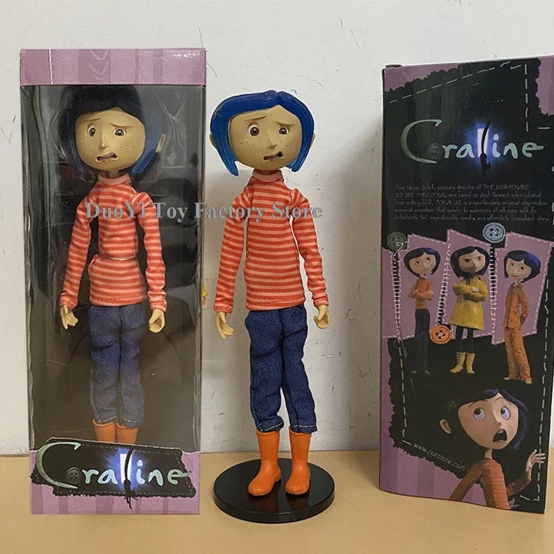 NECA Anime Coraline Doll Articulated Anime Figure Raincoat Sweater In Striped Shirt Toy LA Girl Decoration Model Bithday Gifts