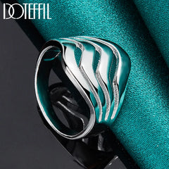 DOTEFFIL 925 Sterling Silver Four Lines Smooth Ring For Woman Man Fashion Wedding Engagement Party Gift Charm Jewelry