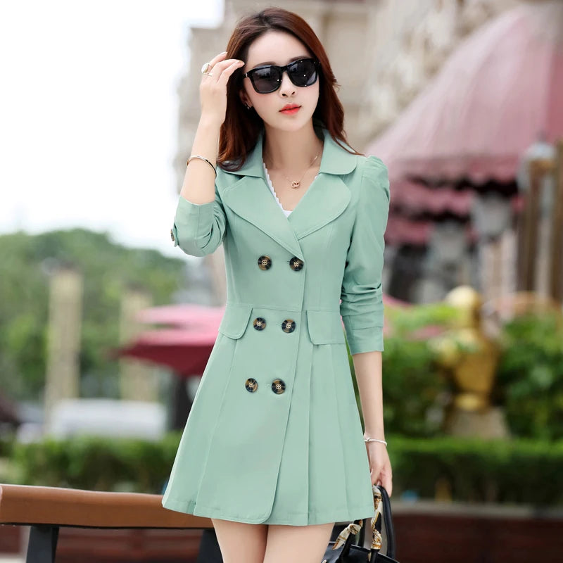 Trench Coat Women Double-Breasted Trench Coat Lace Female Autumn Casual Coats