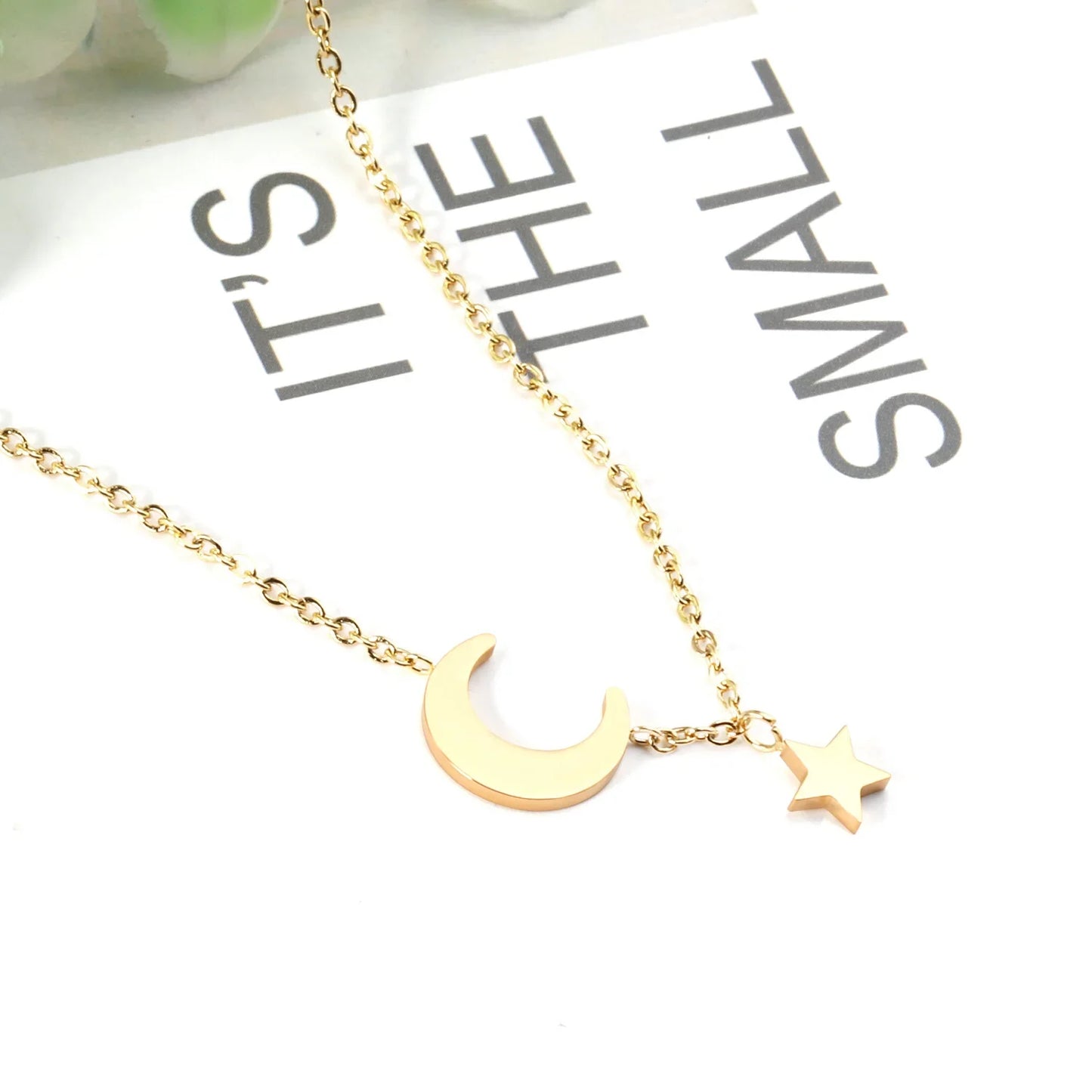 LUXUKISSKIDS Heart Star Moon Pendant Necklaces Tiny Charms Stainless Steel Choker Women/Girls Y2K Sweater Boho Jewelry Collares