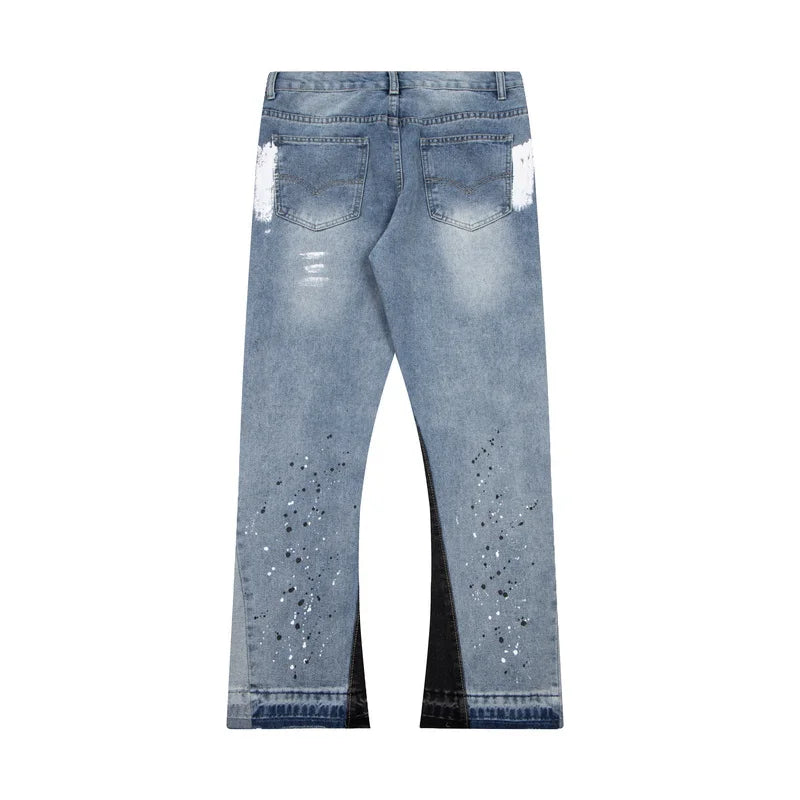 Contra Color Graffiti Painted Pantalones Hombre Baggy Jeans for Men Frayed