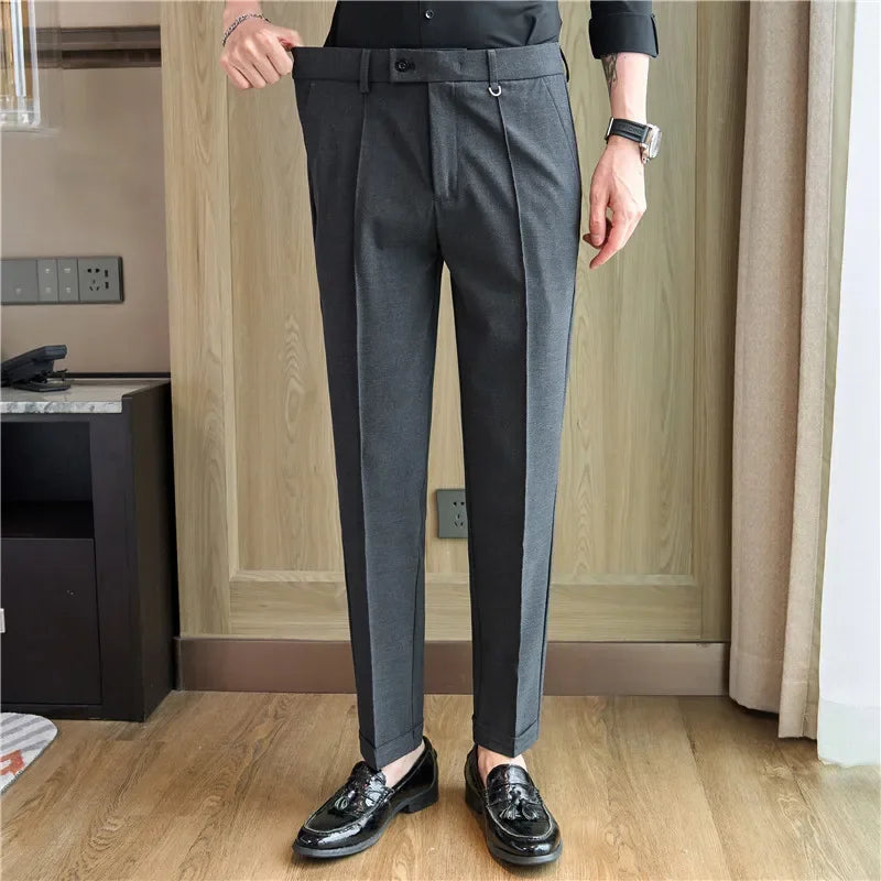 Men Suit Pants Trousers Spring Elastic Waist Solid Slim Fit Dress Pants