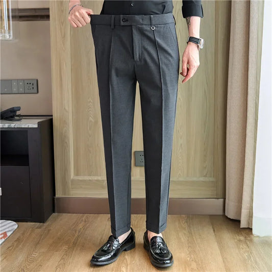 Men Suit Pants Trousers Spring Elastic Waist Solid Slim Fit Dress Pants