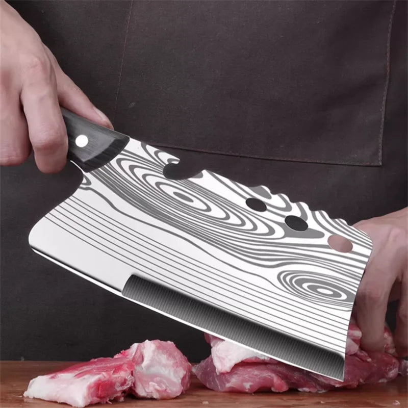 Damascus Kitchen Knife, Home Cooking Sharp Meat Cleaver Wooden Handle