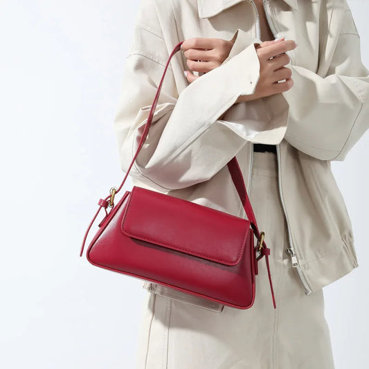 Retro Solid Color Shoulder Bags for Women Winter PU Leather Lady