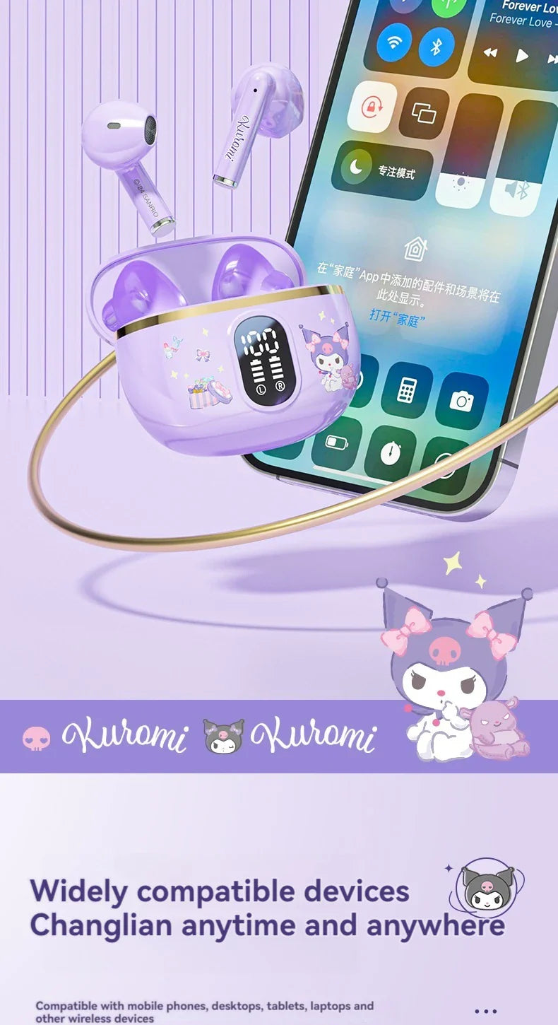 Sanrio TWS Earbuds BL48 Kuromi Bluetooth Earphones Cinnamoroll Wireless Headset Hello Kitty Sport Noise Reduction Game Headphone