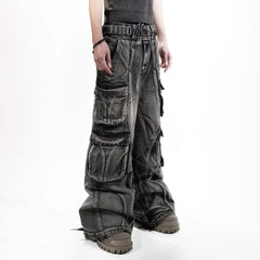 Goth Punk Ripped Retro Y2K Cargo Pants  Hip Hop Distressed Baggy Jeans for Men