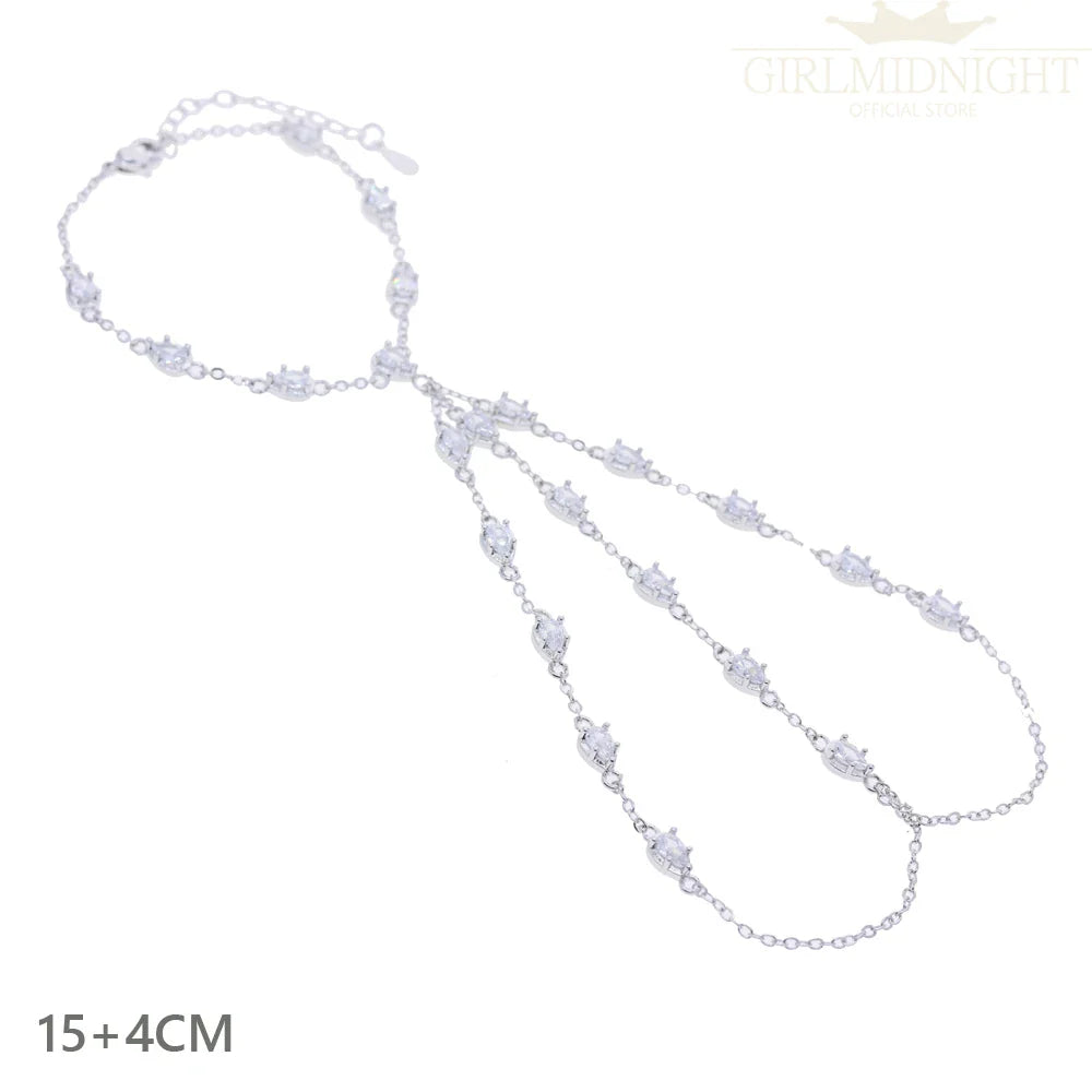 2025 New Micro Pave Clear CZ Tassel Hand Chain Bracelet Gold Color With Round CZ Station Double Chain Fashion Women Jewelry