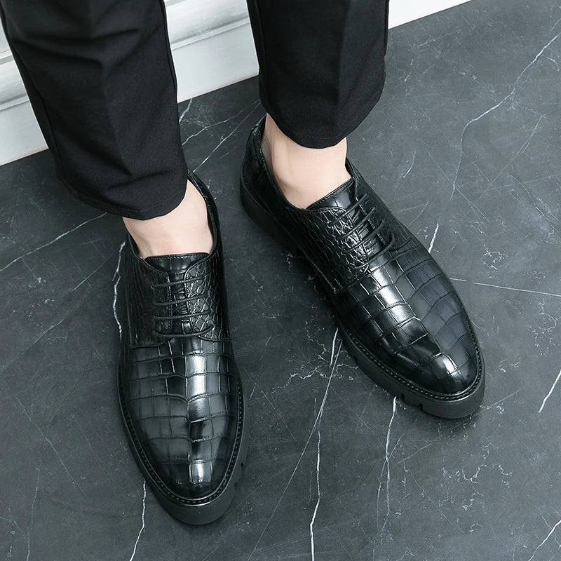 Luxury Men's Leather Shoes Wedding Office Business Formal Dress Oxford Shoes Men Crocodile Patterned Lace-Up Pointed Toe Shoes