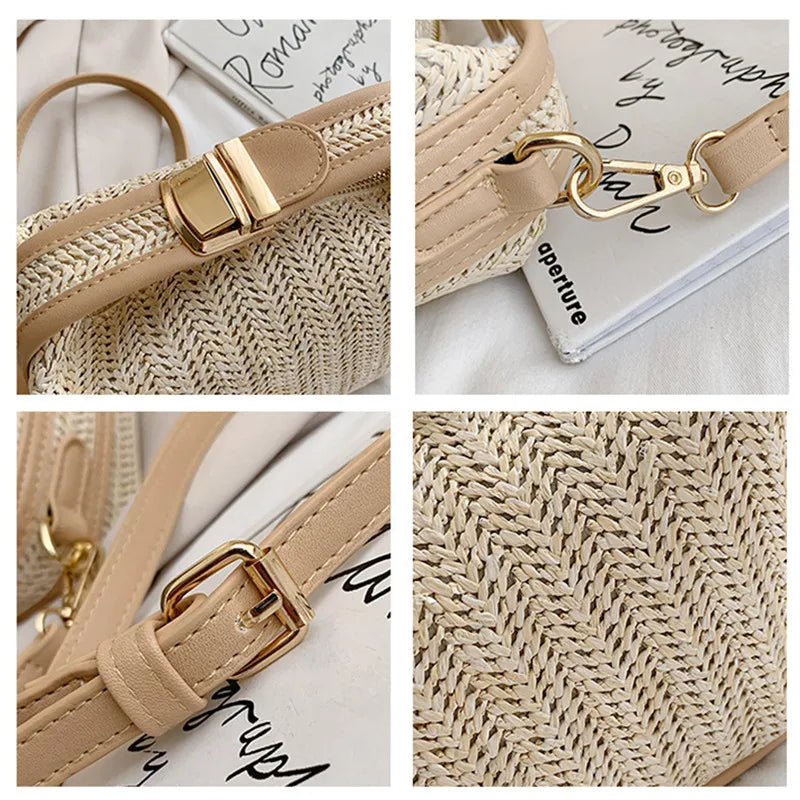 Straw Crossbody Bag For Women Fashion Small Knitting Tote Bag Bohemian