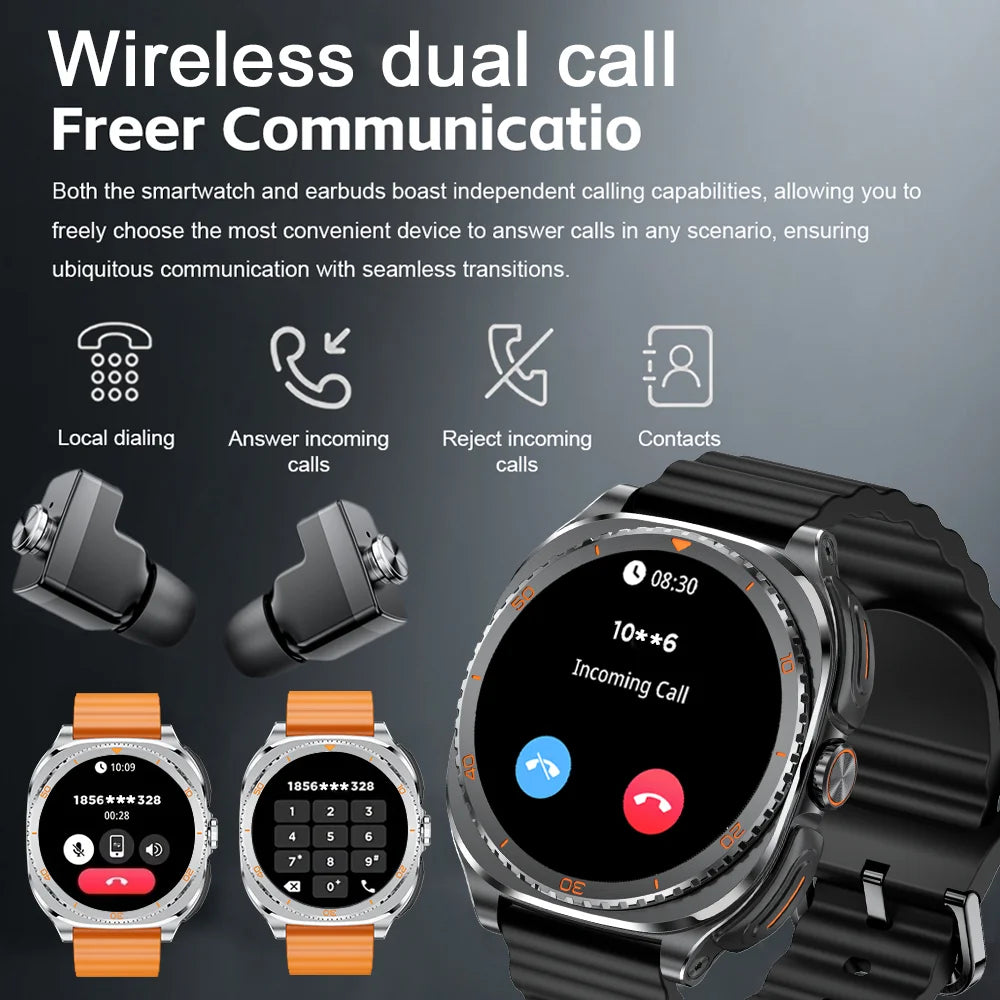 2025 New 2 in 1 Smart Watch With Earbuds Smartwatch 400MAH TWS Bluetooth Earphone Heart Rate Blood Oxygen Monitor Sports Watch