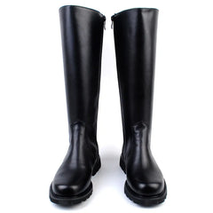 Black Long Military Boots for Men Genuine Leather Shoes