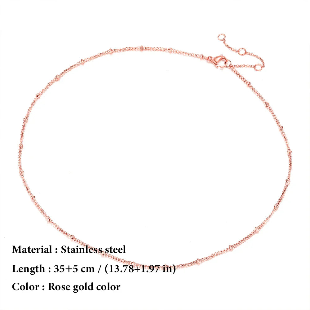 SUNIBI Stainless Steel Chain Necklace for Women Gold Color Thin Choker Bead Chain Necklace Jewelry Wholesale Dropshipping