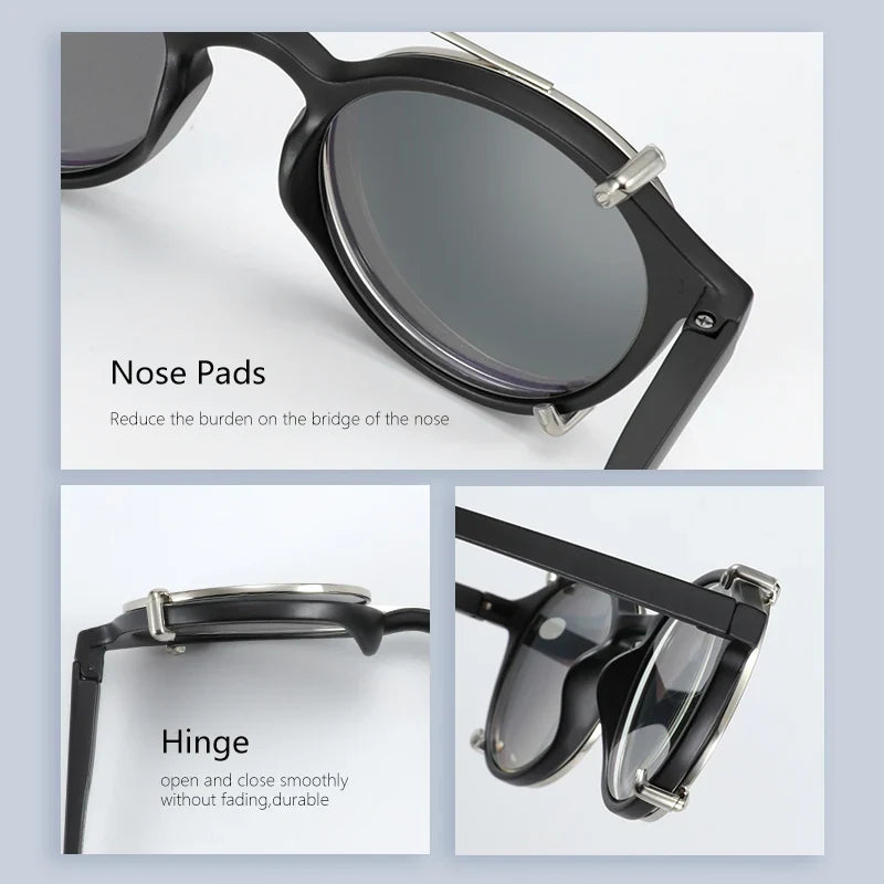 ZENOTTIC Steampunk Style Glasses (Anti Blue Light Blocking Eyewear) + Clip Lenses（Polarized Sunglasses Clips）for Women Men