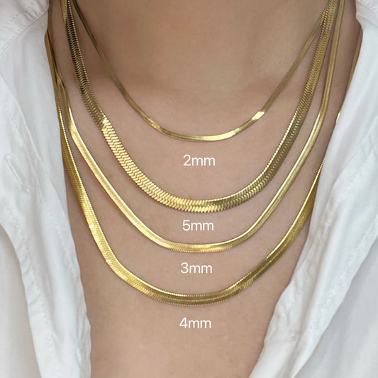 Minimalist Unisex Snake Chain Necklace Choker Stainless Steel Herringbone Gold