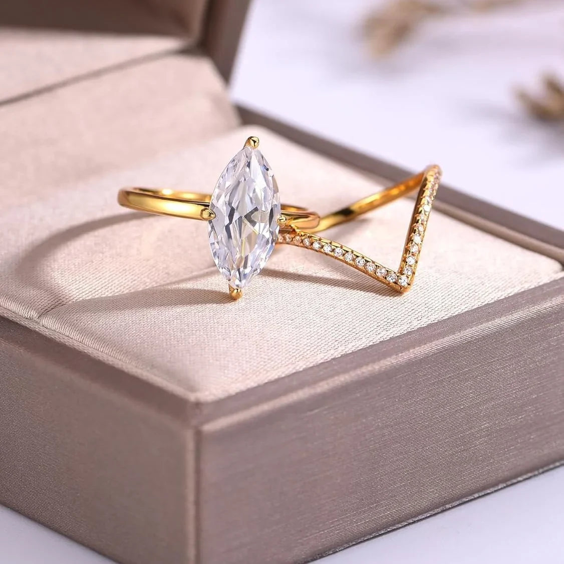 S925 Sterling Silvery Marquise Cut 3pcs Ring Set Fine Jewelry for Women 7x14mm 3CT Moissanite Wedding Jewelry