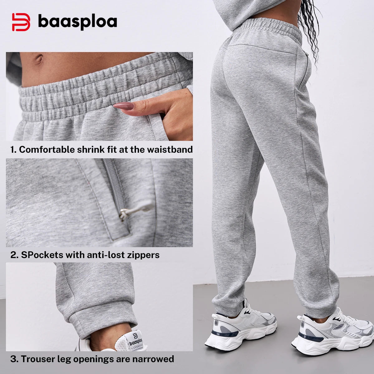 Baasploa New Women Sports Pants Comfortable Knitted Trousers Stitching Breathable Soft Casual Pants for Women Running Sweatpants