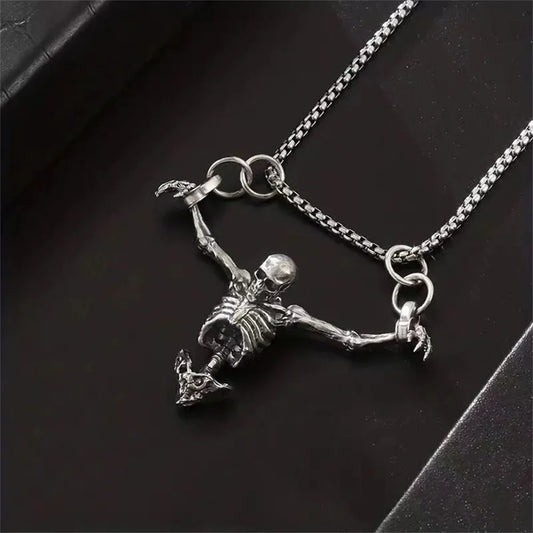 Punk Skull Necklace Captivity Skull Pendant Bicycle Rock Jewelry Gift For Men And Women Zinc No Gems