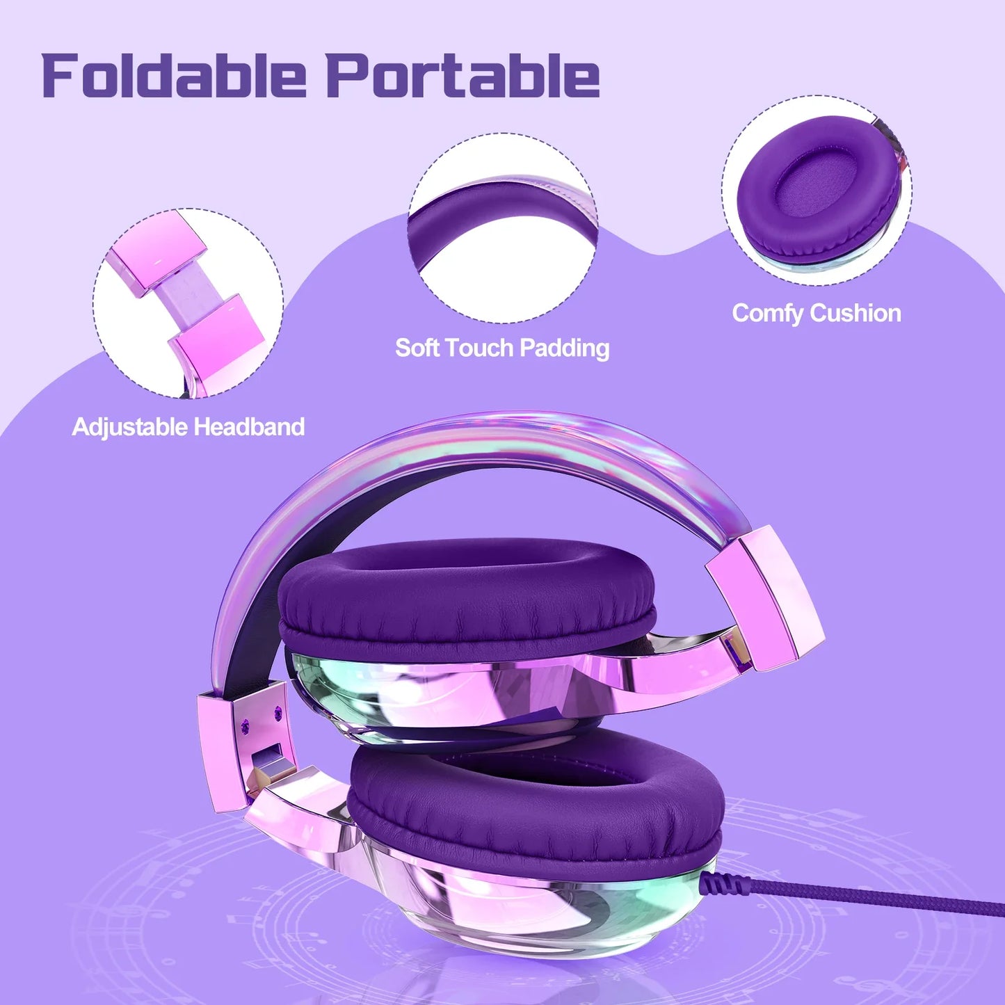 Kids Headphones Wired for School 85/94dB Volume Limiter Foldable Stereo Sound Headset with Mic for Kids Girls Learning Tablet PC