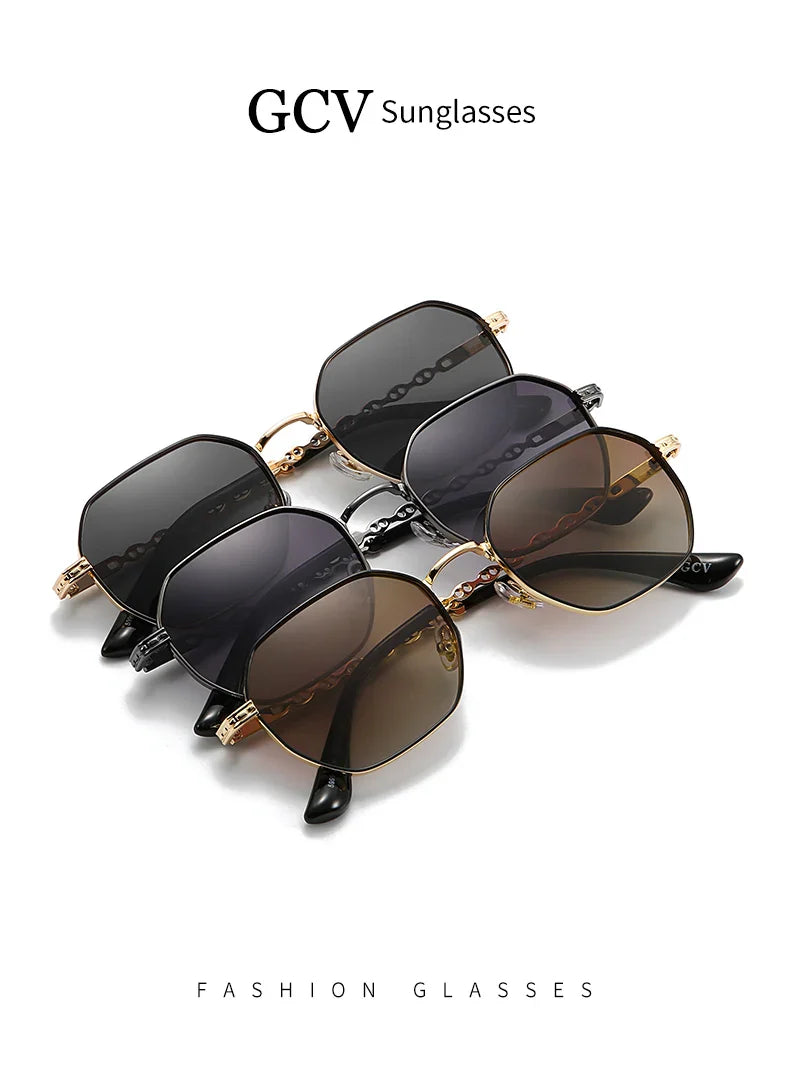 GCV brand classic retro women's rectangular square metal frame glasses, sunglasses, Polarizer lenses，Box Oculos De Sol Gafas