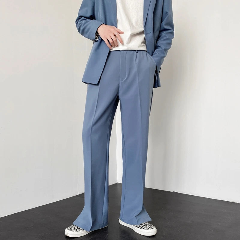 Men Suit Pants Korean Casual Pant Neutral Solid Fashion Design Wide Leg Business