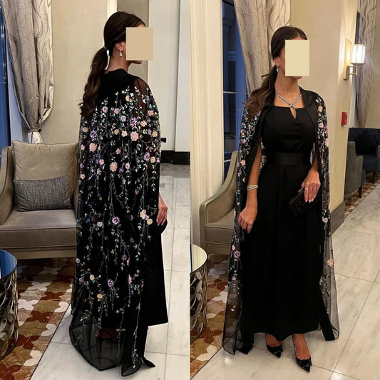 Homecoming Dresses: Prom Dresses Cape 2-Piece Ankle-Length Black
