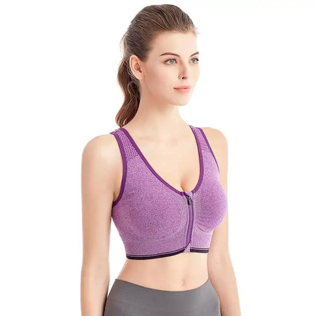 Front Zipper High Stretch Breathable Sports Bra Top Fitness Women Shockproof