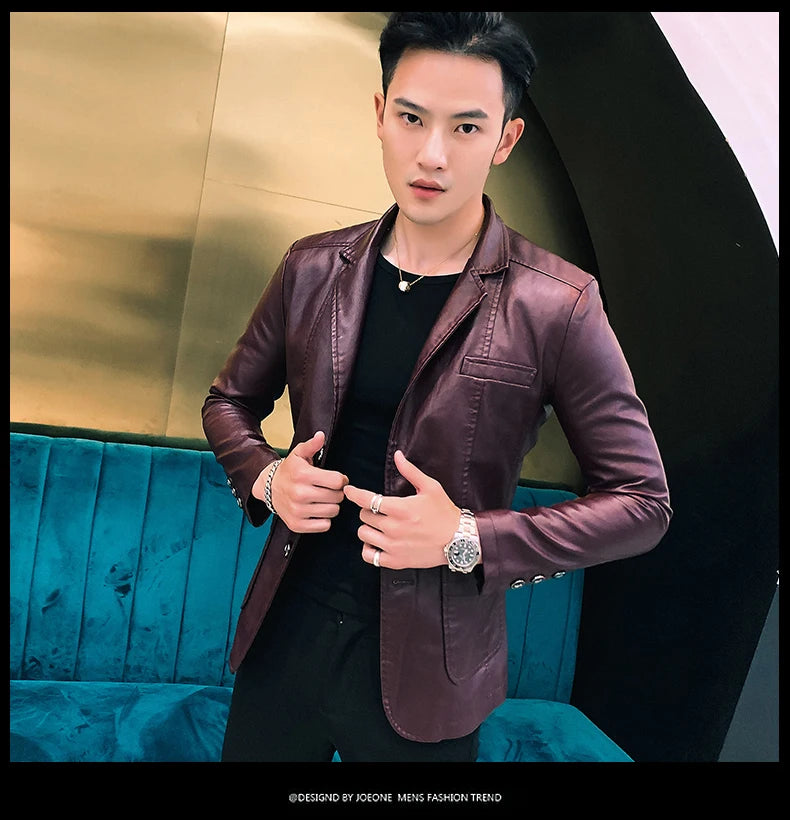 Mens Leather Jacket and Coats Spring and Autumn Men Business Casual