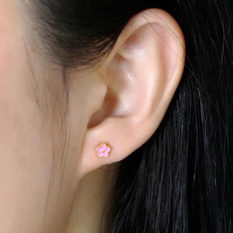 WANTME 925 Sterling Silver Romantic White Enamel Flower Screw Bead Stud Earrings for Women Fashion Simple Piercing Jewelry Gift
