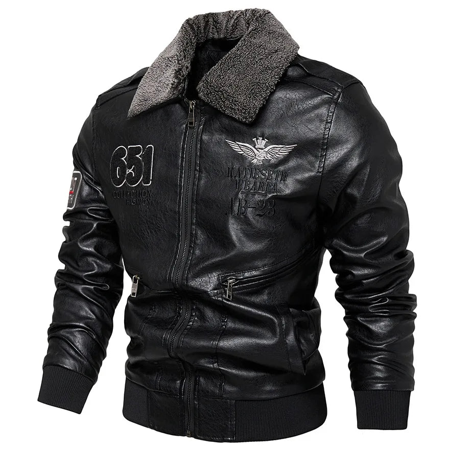 Men Autumn Jacket Bomber Biker Zipper Motorcycle Faux Fur Coat Male Fleece Pilot