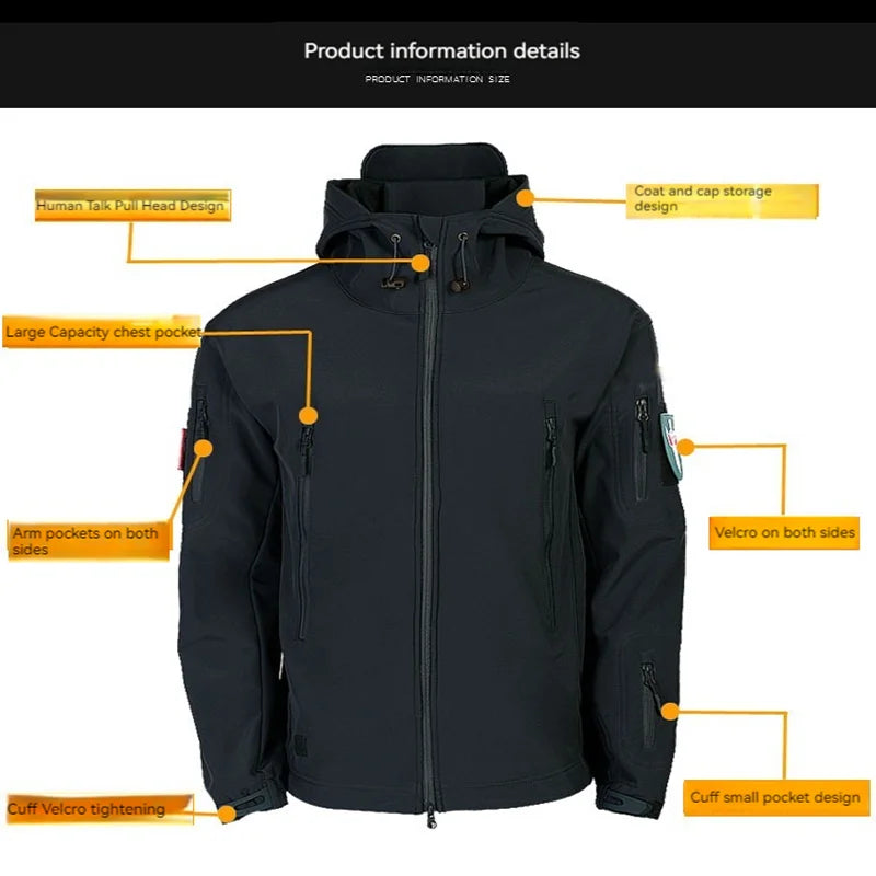 Winter Fleece Jackets Thermal Softshell Outdoor Fishing Hiking Hunting Camping Cargo Coats Waterproof Windproof Men Tops Durable