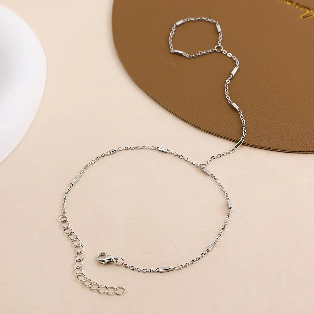 Women's Elegant Style Summer Finger Ring Bracelet, Minimalist Fine Chain Integrated Hand Jewelry Accessory