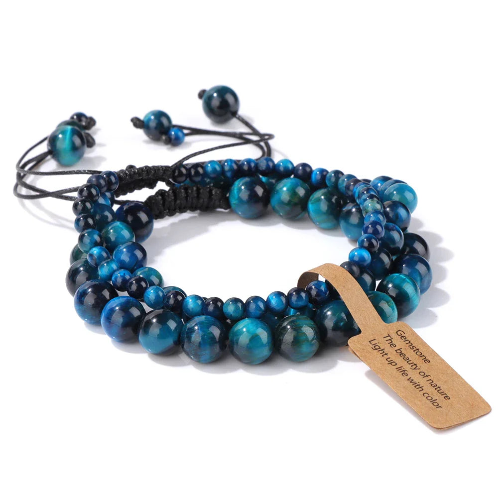 4/6/8MM Rose Pink Quartzs Braided Bracelets Set Striped Agates Cat Eye Green Aventurine Tiger Eye Stone Bracelets For Women Men