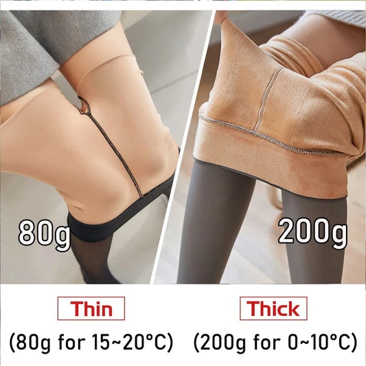 Winter Women Leggings 80/200g Fleece Warm Stockings Skin Effect Tights