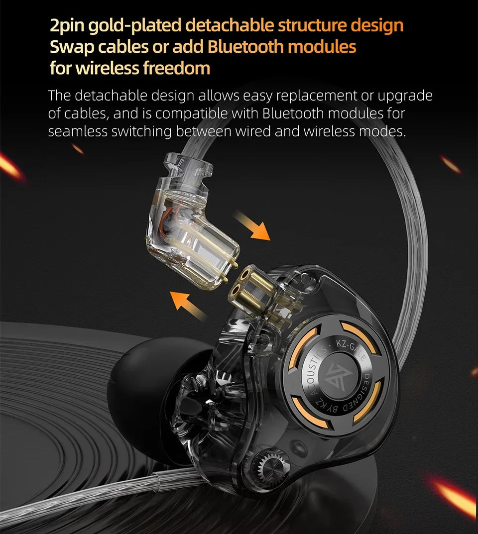 KZ Gale Earphone HIFI Bass Earbud Gaming and Music Headset Super-linear Dynamic Driver Detachable Design