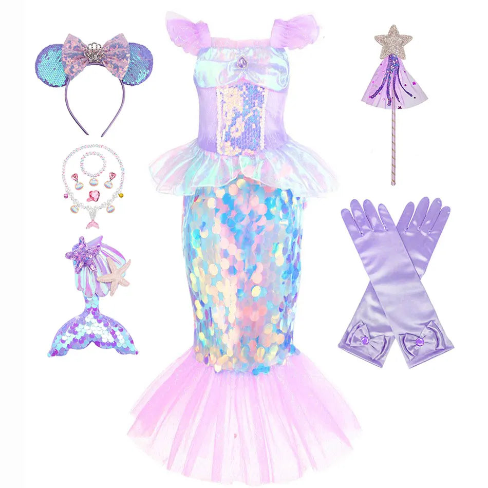 Christmas dress for Girl Dress Ariel Costumes Children's Sequined Fishtail Party Clothes Deguisement Fille