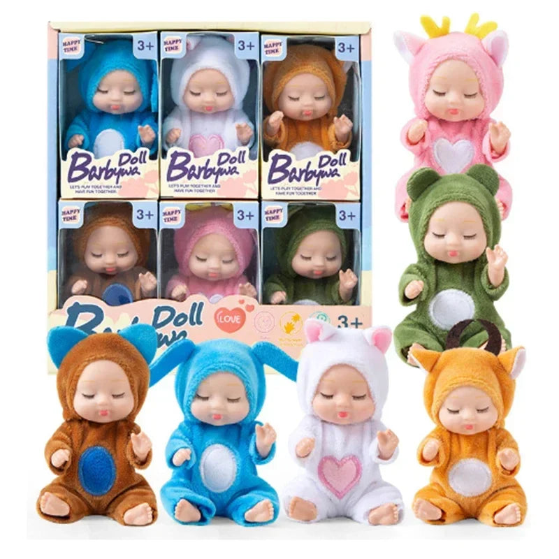 6/8Pcs Set Simulation Princess Dolls Toys Mini Cute Sleeping Baby Series Doll Cartoon Animal Toy For Kids Kawaii Dolls Girl
