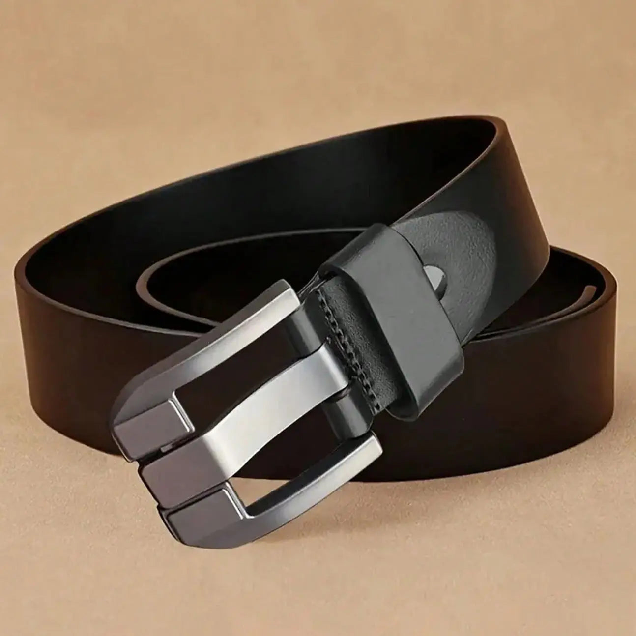 New Classic Luxury Vintage Men's Leather Belt - Black PU Material with Square Alloy Buckle - Perfect for Casual or Business Wear
