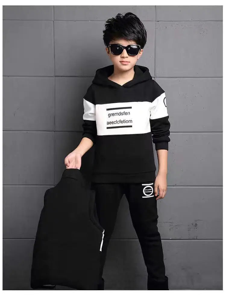 3pcs/set 2025 winter Boys tracksuit Autumn Teenager Clothes splicing velvet jacket + hooded + Pant Children 4 8 9 10 11 12 year