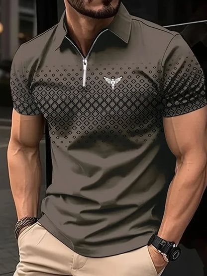 Men's Zip Polo Golf Shirt Sports & Outdoor Casual Quarter Zip Short Sleeve Fashion Streetwear Check Spring & Summer Zip Polo
