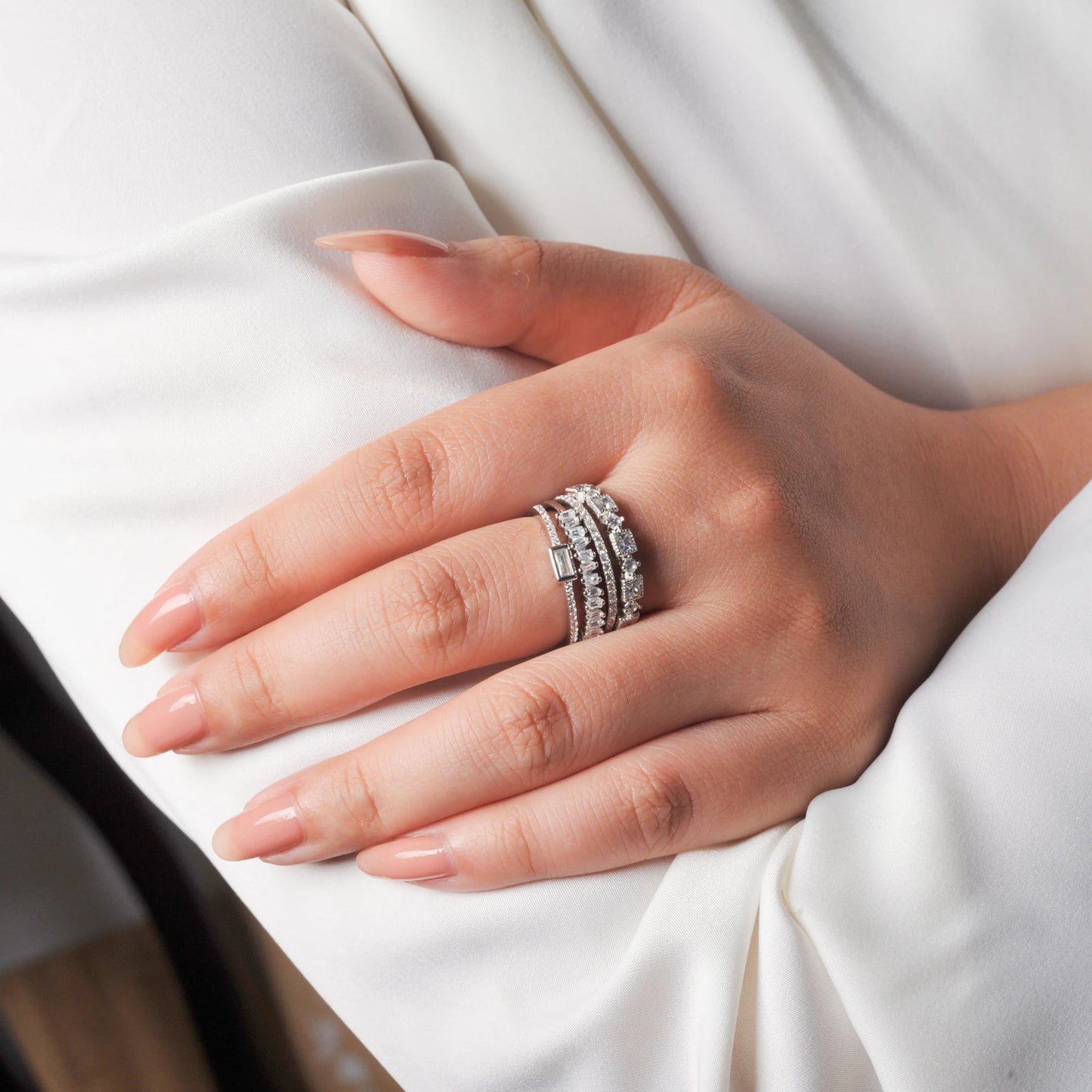 4 Pcs 925 Sterling Silver Wedding Band Solitaire Eternity Stacking Rings for Women