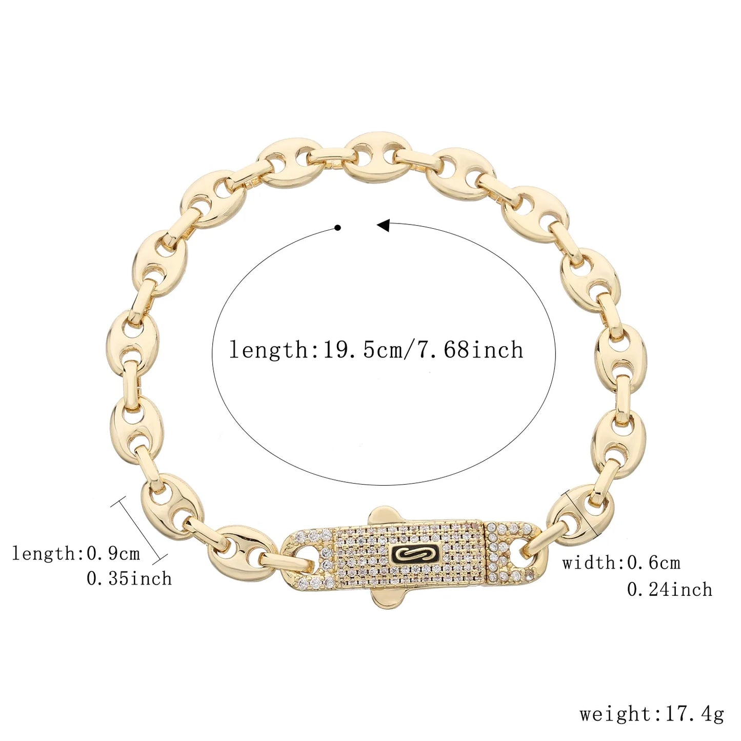 14K Monaco new chain for men and women, brass, cubic zirconia, fashionable Monaco bracelet for men and women