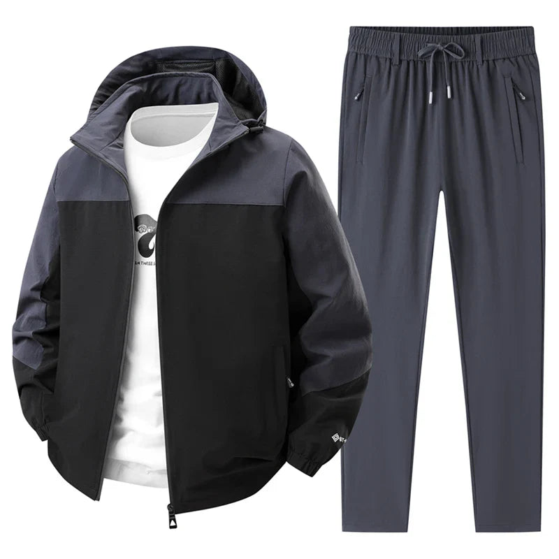 Men Spring Autumn Sport Set Comfortable Breathable Detachable Hooded Jacket Pant Set Training Morning Fitness Running Sport Suit